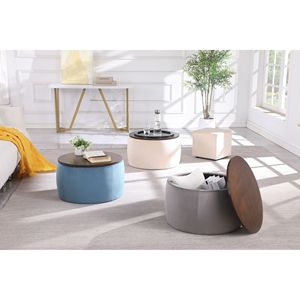 2-in-1 Round Ottoman Set <b>with</b> Storage Square Foot Rest Coffee <b>Table</b> for Living Room Bedroom Stylish <b>Stools</b> & Ottomans - Product Image 3