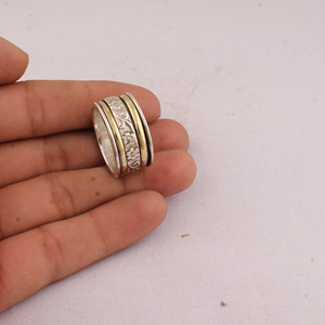925 Sterling Silver Classic Floral Bezel Setting <b>Spinner</b> <b>Ring</b> Wholesale Two Tone Brass Engraved Spinning Band Unisex Anxiety - Product Image 5