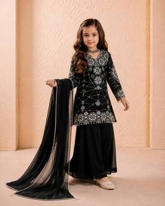 Conjunto Premium para Niños de Georgette Fox Pesado con Bordado, Manga Larga, Estilo Palazzo, con Lentejuelas y Encaje Elegante, para Boda, Calidad de Exportación - Product Image 3