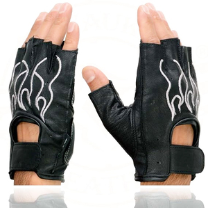 Samroz Sports Men's <b>Black</b> Flame Embroidered <b>Fingerless</b> <b>Gloves</b> - Product Image 2