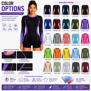 Women's Compression Rash Guard <b>4</b> <b>Way</b> <b>Stretch</b> and Sweat Moisture <b>Fabric</b> Reinforced Seam Ideal for Martial Training - Product Image 6