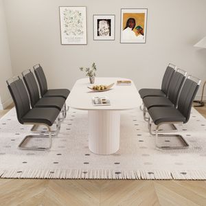 Set di 6 Sedie Senza Braccioli in Stile Moderno Medievale, in MDF e PU, Colore Crema, 63 Pollici Set da Pranzo in Metallo Placcato Argento da Assemblare per Sala da Pranzo - Product Image 2