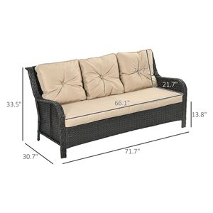 Set Divano da Esterno in Vimini Beige con 3 Posti, Braccioli Curvi e Cuscini Spessi - Product Image 3