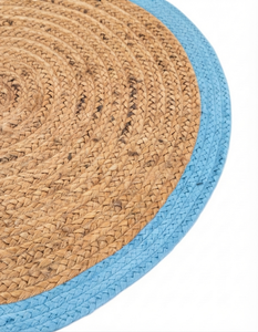 Alfombra rectangular de yute natural con borde azul cielo, alfombra tejida a mano para decoración del hogar - Product Image 4