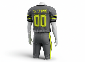 Ensemble de maillots de football américain personnalisés pour équipe, gris et jaune fluo, sublimés, col en V, manches courtes, maille respirante, pour adulte - Product Image 4
