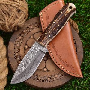 Couteau de chasse à lame fixe en acier Damas de qualité industrielle, fait main par A&M Enterprises, avec manche en cuir, pour le camping et les activités de plein air, EDC - Product Image 2