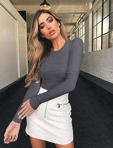 Hauts de yoga décontractés pour femmes en polyester uni à manches courtes, col rond, respirants, écologiques, séchage rapide, coupe ample, en dentelle, tissés - Product Image 4