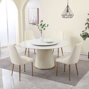 59 \ "moderno tavolo da pranzo in pietra sinterizzata con 31.5 \" giradischi legno pregiato piedistallo in metallo 4 pz sedie-elegante sala da pranzo Set - Product Image 1