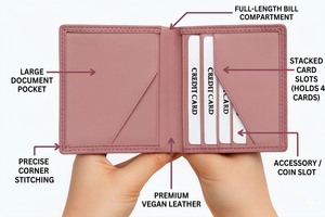 Cartera de Cuero Genuino Crazy Horse de Grano Completo para Hombre Wriza con Ventana para Identificación con Bloqueo RFID y Caja de Regalo Premium en Color Borgoña Personalizado - Product Image 4