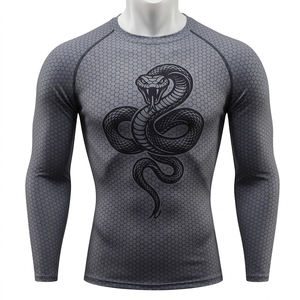 Camiseta deportiva de compresión de cintura alta para hombre, de secado rápido, elástica, de manga corta, con estampado para culturismo. - Product Image 1