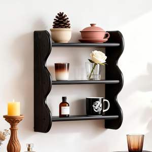 ชั้นวางของติดผนังไม้แท้ 100% สไตล์วินเทจ ชั้นวางของติดผนังแบบแขวน 3 ชั้น ตกแต่งบ้านสไตล์ฟาร์มเฮาส์ - Product Image 1