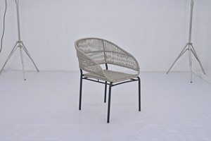 <b>Grey</b> Wicker Garden Chair Metal <b>Frame</b> Rope Weave Armchair Outdoor Dining Seat - Product Image 2