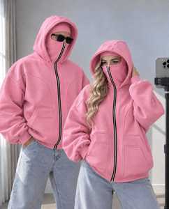 Sudadera con capucha unisex 2026 con cremallera completa, chaqueta de forro polar extragrande con máscara en la capucha, bolsillo canguro, venta al por mayor personalizada, ropa urbana OEM/ODM - Product Image 6