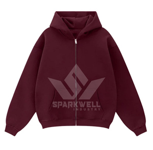 Sweat à capuche oversize en coton rouge pour homme, pull décontracté en molleton avec logo imprimé sur le devant, style automne - Product Image 2