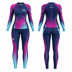 Women's 2-Piece Crew Neck Long Sleeve Yoga Set Gradient Color Full Length Mid Waist Spandex Breathable <b>Mesh</b> Decoration - Product Image 1