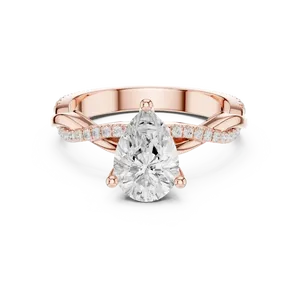 luxury eighteen <b>karat</b> solid gold hidden halo ring featuring two carat pear cut lab grown diamond unisex engagement wedding - Product Image 3