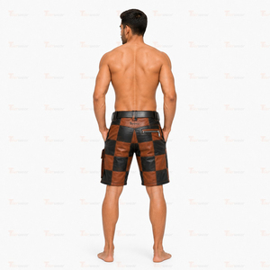 Tiierwear <b>Men's</b> Solid Leather Look Breathable Woven <b>Bermuda</b> <b>Shorts</b> with Zipper Pockets Mid Waist Casual Style - Product Image 5