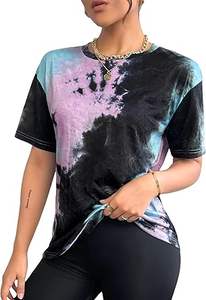 เสื้อยืดคอกลมลายมัดย้อมสไตล์วินเทจ แขนสั้น ผลิตภัณฑ์ฤดูร้อน เสื้อผ้าสตรีทแวร์ ผ้าฝ้ายออร์แกนิค 100% เสื้อยืดลายมัดย้อม - Product Image 3