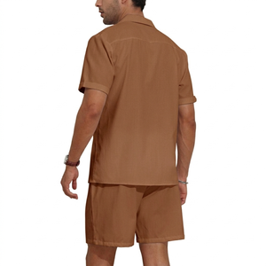 Wholesale Custom New Fashion Summer Co-ord <b>Set</b> For Men's Short Sleeves Solid Pattern Shorts <b>Sets</b> Breathable Co-ord <b>Set</b> Men's - Product Image 2
