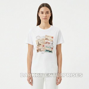 T-shirt décontracté gris en coton écologique pour femme, vente en gros, fabrication sur mesure avec logo imprimé, haut minimaliste pour fille - Product Image 6