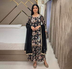 2023 tendance à la mode Designer vêtements de mariage pakistanais impression numérique Sharara costume pour adolescentes vêtements ethniques 3 pièces ensemble - Product Image 1
