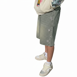 Ropa al por mayor, pantalones cortos de mezclilla azules con pedrería para verano, pantalones cortos de mezclilla rasgados de cintura alta a la moda para hombres y mujeres - Product Image 4