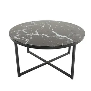 Mesa de centro de sala de estar, blanca, con revestimiento sólido, de la mejor calidad, redonda, grande, para uso central, en mármol y metal. - Product Image 3
