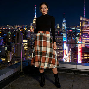 Hot sale on Temu Trendy <b>Plaid</b> Print Midi <b>Skirt</b> for Women High Waist Flared Cut Fit <b>Skirt</b> Perfect for Layering in Cool Weather - Product Image 2