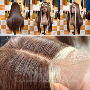 Pelucas sin pegamento marrones naturales al por mayor con 13x4 y 13x6 para el cierre del cordón suizo doble dibujado el pelo humano delantero rubio claro - Product Image 5