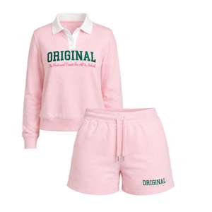 Conjunto de Dos Piezas Rosa para Mujer, Top de Manga Corta Informal y Pantalones Cortos a Juego, Cómodo para el Verano, Deportivo y de Estilo Casual - Product Image 1