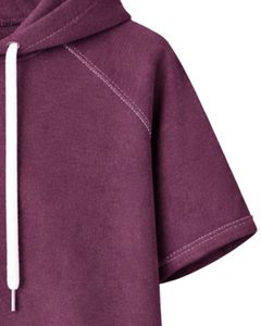 Haut à capuche violet à manches courtes pour homme, pull décontracté, t-shirt léger d'été, streetwear en mélange de coton avec poche kangourou - Product Image 5