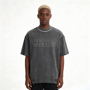 T-shirt Homme Oversize en Coton Délavé à l'Acide, Col Rond, Style Streetwear Décontracté, Tendance Mode Américaine - Product Image 2