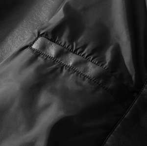 เสื้อแจ็คเก็ตบอมเบอร์หนังสีดำสำหรับผู้ชาย แบบลำลอง ปกคอพับ ปิดด้วยซิป ทรงปกติ สีพื้น ใส่ได้ในฤดูใบไม้ร่วง - Product Image 4