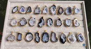 Collares con Colgantes de Cristal de Ágata Negra Druzy de Primera Calidad, los Más Vendidos, Venta al por Mayor, Artesanía de Piedras Semipreciosas Naturales, Regalo, Geoda - Product Image 2