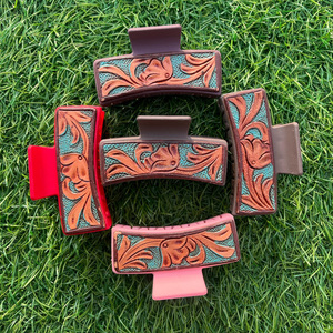 Nouvel arrivage d'épingles à cheveux élégantes en cuir repoussé de style occidental épingles à cheveux en cuir véritable accessoires pour femmes et filles - Product Image 3