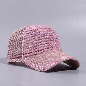 Casquette de baseball noire à 6 panneaux avec strass, imprimé floqué, maille scintillante et cristaux, style streetwear pour femme, idéale pour les fêtes d'été, modèle snapback - Product Image 2
