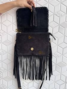 Bolso de mano de estilo occidental de piel de vaca auténtica para mujer, bolso de flecos bohemio de nuevo diseñador con patrón de caramelo, bandolera multiusos - Product Image 4
