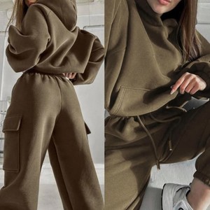 Sial Apparel <b>Women</b> Casual Solid Red Spandex/Cotton Hoodie Sweatshirt and Drawstring <b>Jogger</b> Pants Autumn Tracksuit <b>Set</b> 2-Piece - Product Image 4