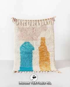 Tapis Beni Ourain marocain unique fait main, tapis Beni Ourain marocain bohème Albertina noué à la main en laine et coton, couleur crème beige - Product Image 1