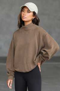 Sudadera de cuello alto extragrande para mujer con logo personalizado, color liso, hombros caídos, forro polar transpirable, ropa casual de otoño - Product Image 4