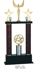 Trophée en métal Angel avec figurine plaquée or et étoiles, colonnes rouges, récompense sportive avec base en bois noir, grand trophée - Product Image 6
