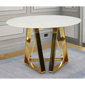 Table à manger ronde moderne, durable et écologique, pieds en métal doré, plateau en marbre, 4 places, mobilier contemporain pour la maison, assemblage requis - Product Image 3