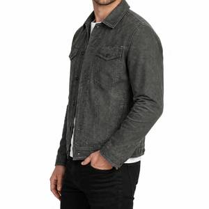 Caleb Mens <b>Grey</b> Genuine Leather <b>Waterproof</b> Winter Trucker Style Moto Suede <b>Jacket</b>-Streetwear - Trucker Style <b>Jacket</b> Leather - Product Image 2