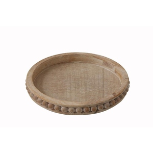 Plateau décoratif rond en bois blanchi de luxe, style fermier perlé, OEM ODM, faible MOQ, prix usine, vente en gros, approvisionnement en vrac - Product Image 1