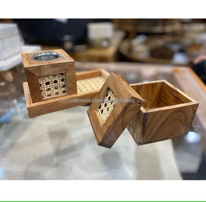 Bois naturel sélectionné unique rotin Mubkhar brûleur d'encens Bukhoor boîte et plateau encensoir adapté aux cadeaux Ramadan Eid de l'Inde - Product Image 3