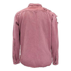 Blouson en jean déchiré uni pour homme, col montant, logo frontal, délavé, style streetwear hiver, service OEM - Product Image 6