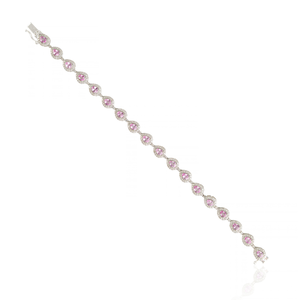 Bracelet tennis empilable en or blanc 14 carats avec saphir rose taille poire 4x3mm et halo de diamants ronds, design exquis, cadeau pour demoiselle d'honneur - Product Image 6