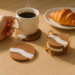 Modern Resin River Wood Square <b>Coaster</b> Set Handmade Decorative <b>Drink</b> <b>Coasters</b> 350mm Diameter for Coffee Table Home and Office - Product Image 3