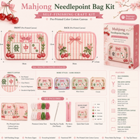 Kit de trousse de maquillage Mahjong Needlepoint à finition DIY, sac à fermeture éclair en toile avec guide de couleurs, pochette trois côtés, pour adolescents