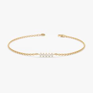 Mini Diamond Bar Bracelet 14K Solid Gold Dainty Diamond <b>Charm</b> Bracelet White Yellow Rose Gold Minimalist Jewelry Gift for Women - Product Image 4